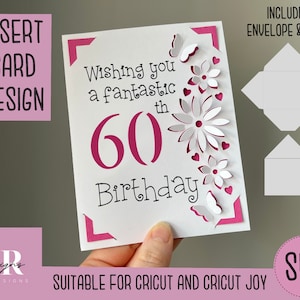 SVG: 60e verjaardag insert kaart. Cricut vriendelijk. Teken en knip kaartontwerp. Envelop sjabloon inbegrepen. Cricut Joy Verjaardagskaart SVG