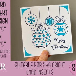 SVG: Cartão de inserção de Natal. Cartão de inserção Cricut S40. Cartão de Natal SVG. Cartão de Natal quadrado. Modelo de cartão de Natal e envelope.