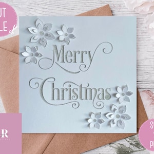 SVG: Cartão de Natal 3D/’pop up’. Cartão de flores de Natal. Feliz Natal. Cartão pop-up. Abrir SVG. SVG/PNG.