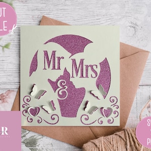SVG: ‘pop up’/ 3D Wedding card. Celebration. Wedding svg. Mr & Mrs card. Anniversary card svg. Pop up butterfly. 3d Butterfly. Pop up SVG