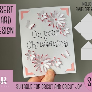 SVG: Scheda di inserimento del battesimo. Cricut Joy amichevole. Disegna e taglia il design delle carte. Modello di busta incluso. Cricut Joy cartolina di battesimo SVG