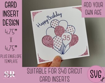 SVG: Birthday insert card. Cricut S40 insert card. Personalise Birthday card svg. Square birthday card. Birthday card template and envelope.