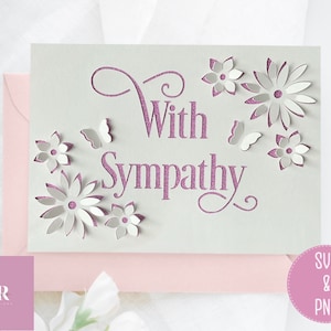 SVG: Carte de deuil 3D / 'pop-up'. Avec carte de condoléances. Carte pop-up. Faites apparaître des fleurs. Papillon 3D. SVG/PNG