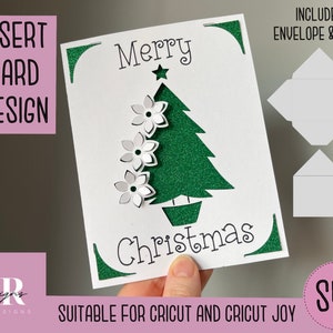 SVG: Tarjeta de inserción navideña 3D. Cricut Alegría amigable. Dibuja y corta el diseño de la tarjeta. Plantilla de sobre incluida. Tarjeta de Navidad Cricut Joy SVG. R20