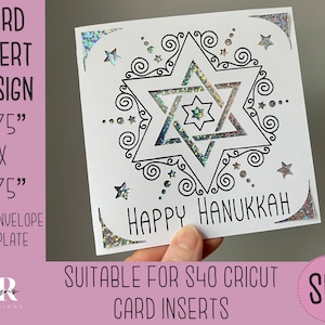 SVG: Hanoukka insérer la carte. Carte d’insertion Cricut S40. Carte de Hanoukka svg. Modèle et enveloppe de carte de Hanoukka. Joyeux Hanoukka.