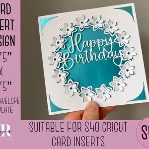 SVG: 3D Birthday insert card. Cricut S40 insert card. Birthday card svg. Square birthday card. Birthday card template and envelope.