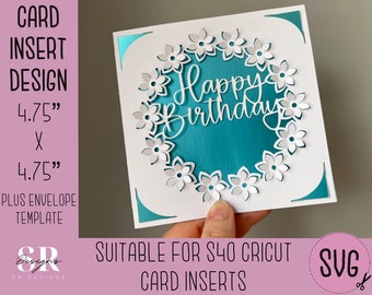 SVG: 3D Birthday insert card. Cricut S40 insert card. Birthday card svg. Square birthday card. Birthday card template and envelope.