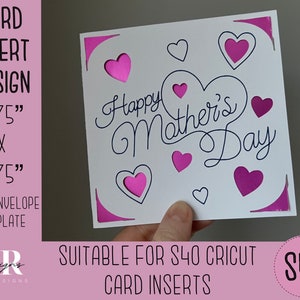 SVG: Mother’s Day insert card. Cricut S40 insert card. mothers day card svg. Square card. mothers day card template and envelope.