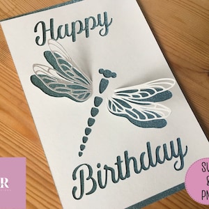 SVG: 3D/ ‘pop up’ Dragonfly Birthday card. Dragonfly card. Happy birthday. Pop up card. 3D card. Pop up svg. SVG/PNG.
