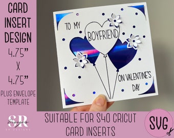 SVG: Tarjeta de inserción de Boyfriend Valentines. Tarjeta de inserción Cricut S40. Novio tarjeta de San Valentín svg. Plantilla y sobre de tarjeta de San Valentín.