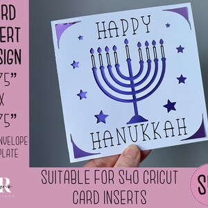 SVG: Hanoukka insérer la carte. Carte d’insertion Cricut S40. Carte de Hanoukka svg. Modèle et enveloppe de carte de Hanoukka. Joyeux Hanoukka.