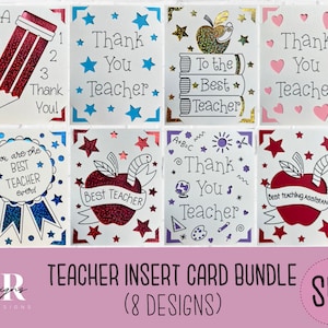 SVG: Teacher insert card bundle. 8 designs. Paper cutting. Thank you teacher card svg. Teacher appreciation. Cricut joy teacher card bundle.