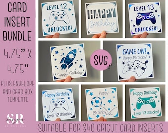 SVG: Birthday insert card bundle. Cricut S40 insert card. Birthday card svg. Square Birthday card. Birthday card template and envelope.