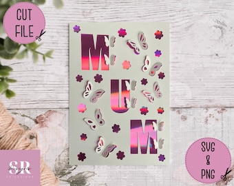 SVG: 3D/ ‘pop up’ Mother’s Day card. Happy Mother’s Day. 3D Mother’s Day svg.  Pop up card. Pop up flowers. 3D butterfly. SVG/PNG