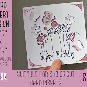 SVG: Einsteckkarte zum Geburtstag. Cricut S40 Einlegekarte. Geburtstagskarte svg. Quadratische Geburtstagskarte. Geburtstagskarte Vorlage und Umschlag.