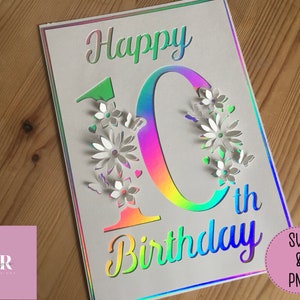 SVG: Carte pop-up / 3D 10th Birthday. Numéro. Pop up floral. Numéro contextuel. Fenêtre contextuelle de la carte. Fichier de découpe 3D. Popup svg. Fabrication de cartes. .SVG. .PNG.