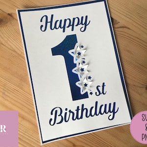 SVG: Pop up/ 3D 1st Birthday card. Number pop up. star pop up. Pop up number. Card pop up. 3D cut file. Pop up svg. Card making. SVG. PNG.