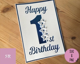 SVG: Pop up/ 3D 1st Birthday card. Number pop up. star pop up. Pop up number. Card pop up. 3D cut file. Pop up svg. Card making. SVG. PNG.