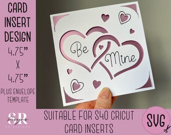 SVG: Valentines insert card. Cricut S40 insert card. Valentines card svg. Square Valentines card. Valentines card template and envelope.