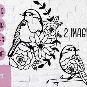 Floral robin cutting or printing files. 2 images. SVG/PNG/Jpeg/PDF