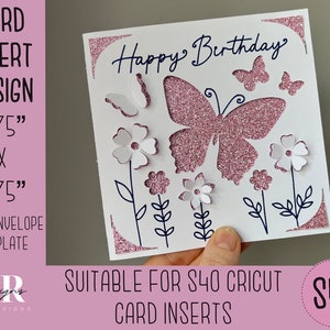 SVG: Einsteckkarte zum Geburtstag. Cricut S40 Einlegekarte. Geburtstagskarte svg. Quadratische Geburtstagskarte. Geburtstagskarte Vorlage und Umschlag.