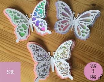 Paquete de archivos SVG de mariposas de papel para cortar. Mariposa 3D. Paquete de mariposas. Plantilla de mariposa de papel para cortar. Mariposa floral svg/png.