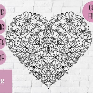 Floral heart mandala for cutting or printing. SVG/PNG/Jpeg/PDF