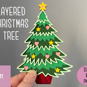 SVG: 3D-lageniger Tannenbaum. Papierschnitt. Lagensvg. Tannenbaum svg. Layered Christbaum svg. 3D SVG. 3D Weihnachtsbaum svg