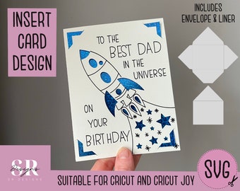 SVG: Dad Birthday insert card. Cricut Joy friendly. Draw and cut card design. Envelope template included. Cricut Joy Birthday card SVG