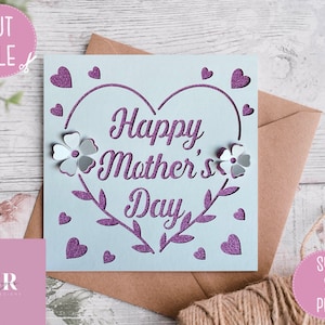 SVG: Carte 3D / 'pop-up' pour la fête des mères. Bonne fête des mères. 3D Fête des mères svg.  Carte pop-up. Faites apparaître des fleurs. Papillon 3D. SVG/PNG