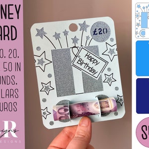 SVG: Carte d’argent d’anniversaire. Cricut Joy amical. Découpez et dessinez la conception de cartes. Détenteur d’argent svg. Carte cadeau d’anniversaire svg. Carte d’argent svg.