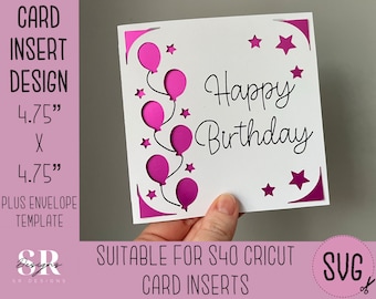SVG: Birthday insert card. Cricut S40 insert card. Birthday card svg. Square birthday card. Birthday card template and envelope.