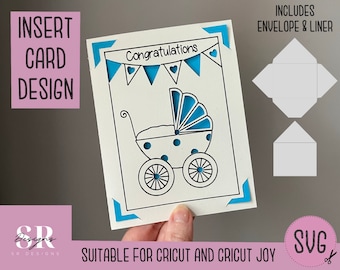 SVG: New baby insert card. Cricut Joy friendly. Draw and cut card design. Envelope template included. Cricut Joy new baby card SVG