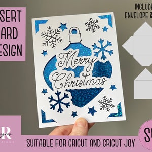 SVG: Kerstinzetkaart. Cricut Vreugde vriendelijk. Teken en knip kaartontwerp. Envelop sjabloon inbegrepen. Cricut Joy Kerstkaart SVG