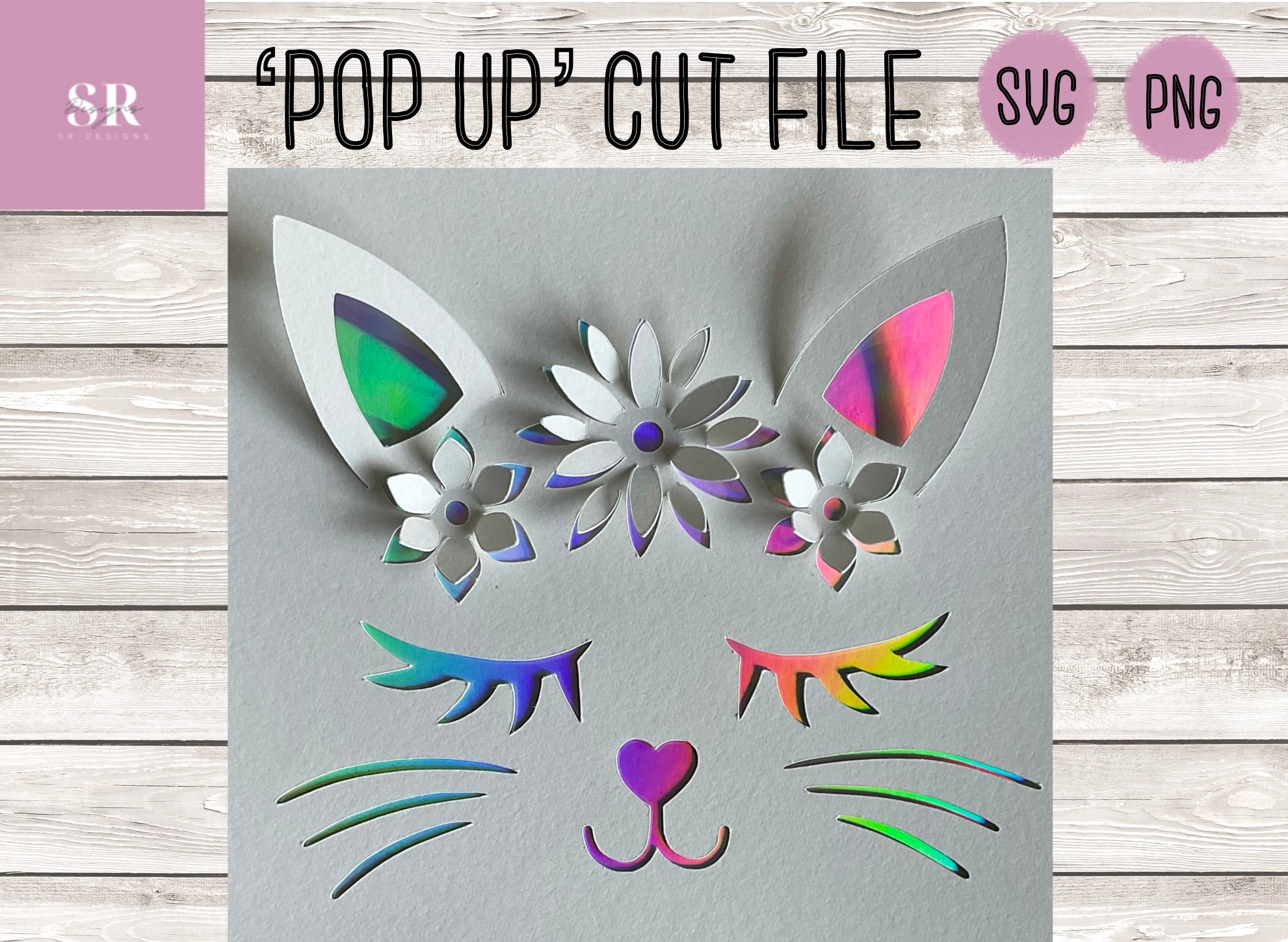 SVG: pop up/ 3D Floral Cat. cat svg. 3d cat. Pop up cat svg. | Etsy