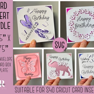 SVG: Geburtstag Einsteckkarten Bundle. Cricut S40 Einlegekarte. Geburtstagskarte svg. Quadratische Geburtstagskarte. Geburtstagskarte Vorlage und Umschlag.