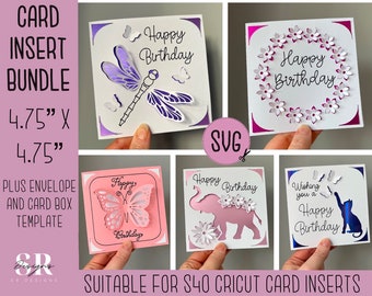 SVG: Birthday insert card bundle. Cricut S40 insert card. Birthday card svg. Square Birthday card. Birthday card template and envelope.