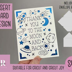 SVG: サンキューカード。Cricut Joy 対応。カードのデザインを描いて切り取ります。封筒テンプレートが含まれています。Cricut Joy サンキューカード SVG