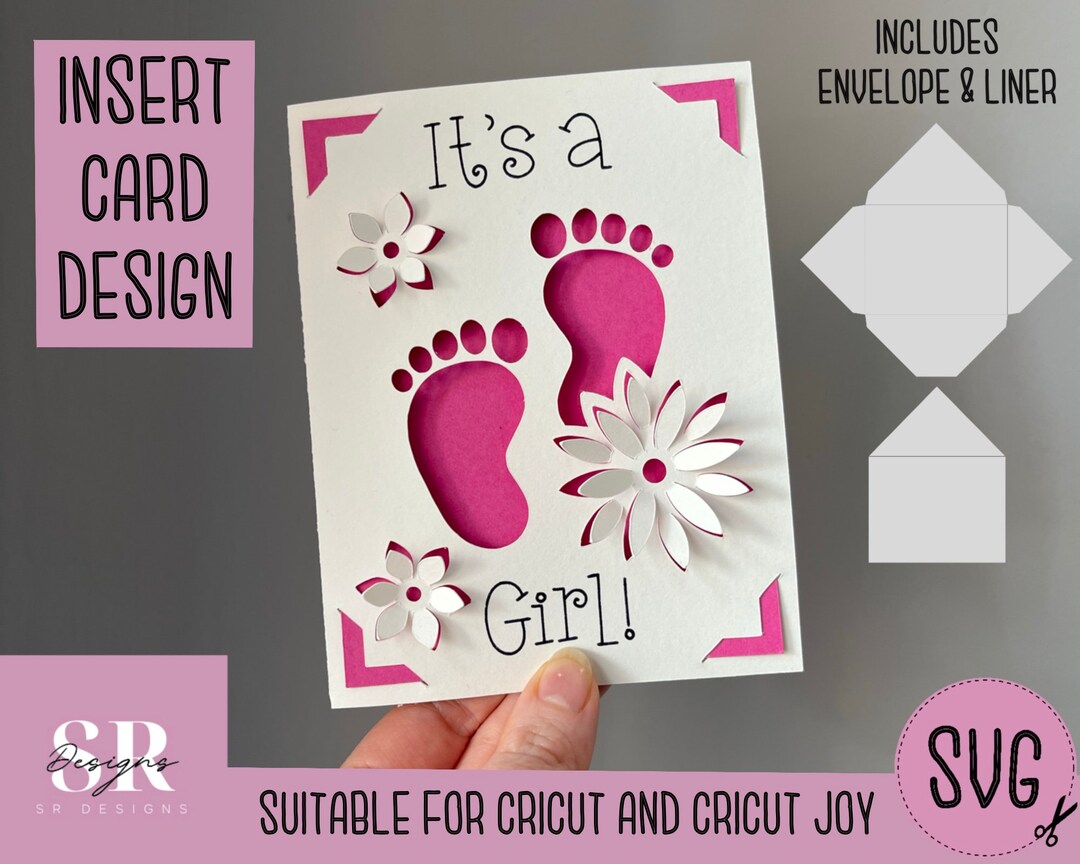 SVG: 3D It’s a Girl Insert Card. Cricut Joy Friendly. Draw and Cut Card ...