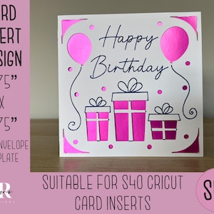 SVG: Einsteckkarte zum Geburtstag. Cricut S40 Einlegekarte. Geburtstagskarte svg. Quadratische Geburtstagskarte. Geburtstagskarte Vorlage und Umschlag.