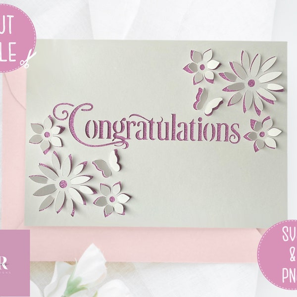 SVG: 3D/pop up cut file. Congratulations card. Congratulations card svg. Celebration card. Cricut card. SVG/PNG.