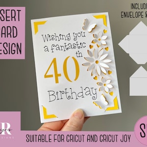 SVG: 40. Geburtstagskarte. Cricut freundlich. Gezeichnetes und geschnittenes Kartendesign. Umschlagschablone inklusive. Cricut Joy Geburtstagskarte SVG