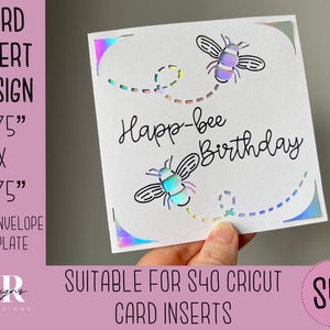 SVG: Happbee Geburtstagskarte. Cricut S40 Einlagekarte. Bienenkarte svg. Quadratische Geburtstagskarte. Happbee Geburtstagskarte Vorlage und Umschlag.