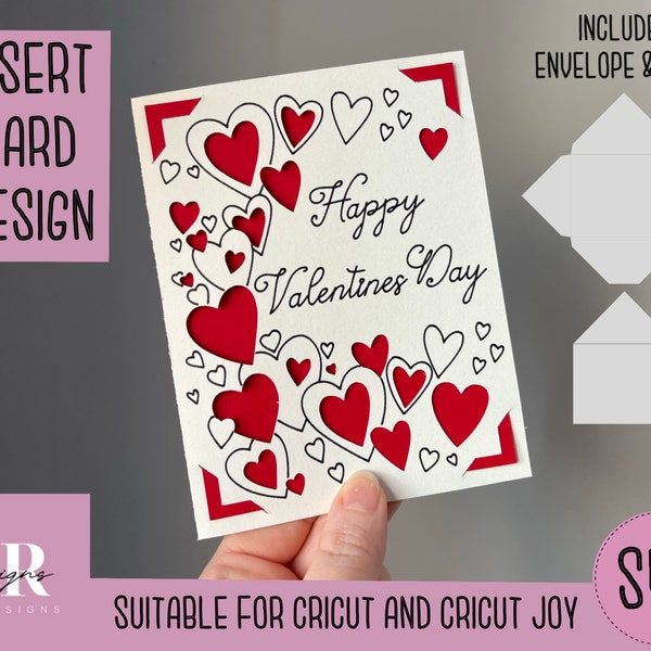 SVG: Valentine’s Day insert card. Cricut Joy friendly. Draw and cut card design. Envelope template included. Cricut Joy valentines card SVG