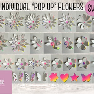 SVG: 'pop up'/ 3D Blumenpaket. 23 Pop Up Blumen. Plus 8 Extras. Digitale. Papierschnitt. Kartenherstellung. Pop up SVG. Florales Pop Up Bundle.