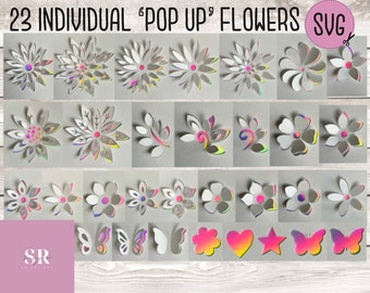 SVG: ‘pop up’/ 3D Flower bundle. 23 pop up flowers. Plus 8 extras. Digital. Paper cutting. Card making. Pop up SVG. Floral pop up bundle.