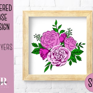 SVG: Gelaagde roze schaduw doos. Digitale download. Papier snijden. Gelaagd kaartambacht. Engels land roos svg. Bloemen schaduwdoos svg.