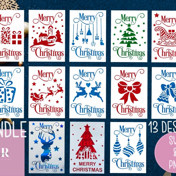 SVG: Paquete de tarjetas de Navidad. Navidad svg. Tarjeta de Navidad svg. Cortando papel. Paquete svg de tarjetas de Navidad. SVG 3D.