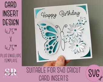 SVG: 3D butterfly Birthday insert card. Cricut S40 insert card. Birthday card svg. Square birthday card. Birthday card template and envelope