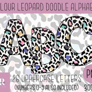 PNG: alfabeto scarabocchio leopardo. 26 lettere. Alfabeto scarabocchio. Stampa. Sublimazione. Stampa leopardo. Clipart alfabeto leopardo. PNG 300 DPI